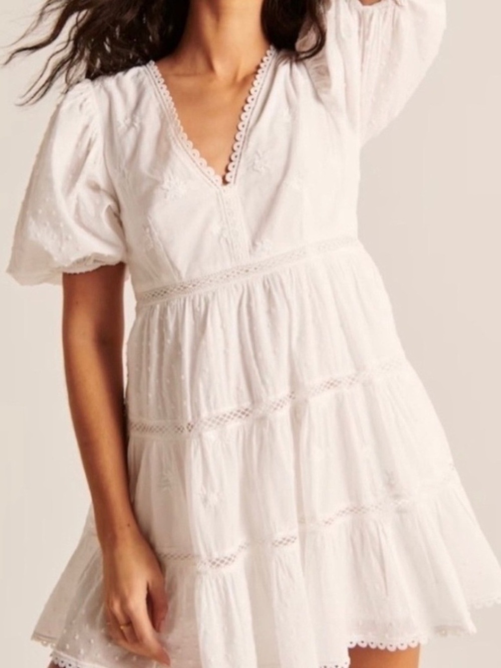 Abercrombie & Fitch Plunge Puff Sleeve Mini Dress 100% Cotton Lace XL